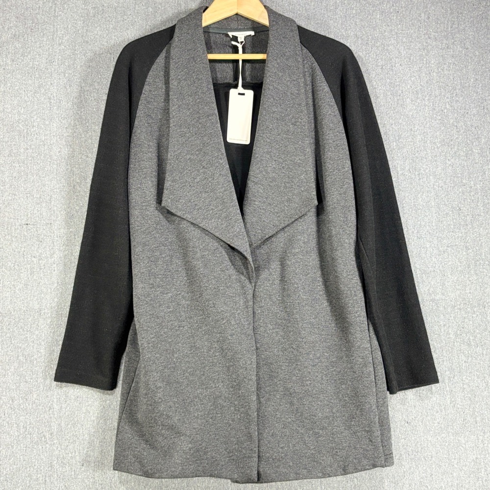 Pleione Women Grey Black Open Front Cardigan Blazer KJS8759 Size M NWT
